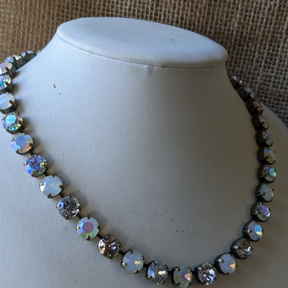 White Opal and AB Crystal Necklace & Earrings on Brass - Picture 3 of 8